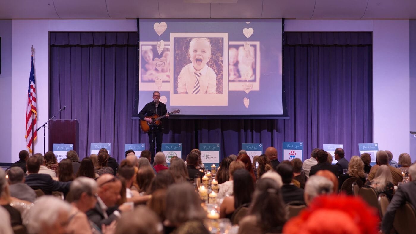 Musician performing at a gala event with hundreds of attendees — professional event video coverage